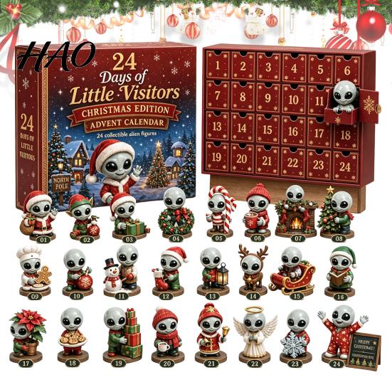 Christmas Advent Calendar 2026 Spirit Calendar, 24-Day Countdown Mini Figure Set, Elf Alien Gift Box for Family Fairy Ornament Collection, Resin