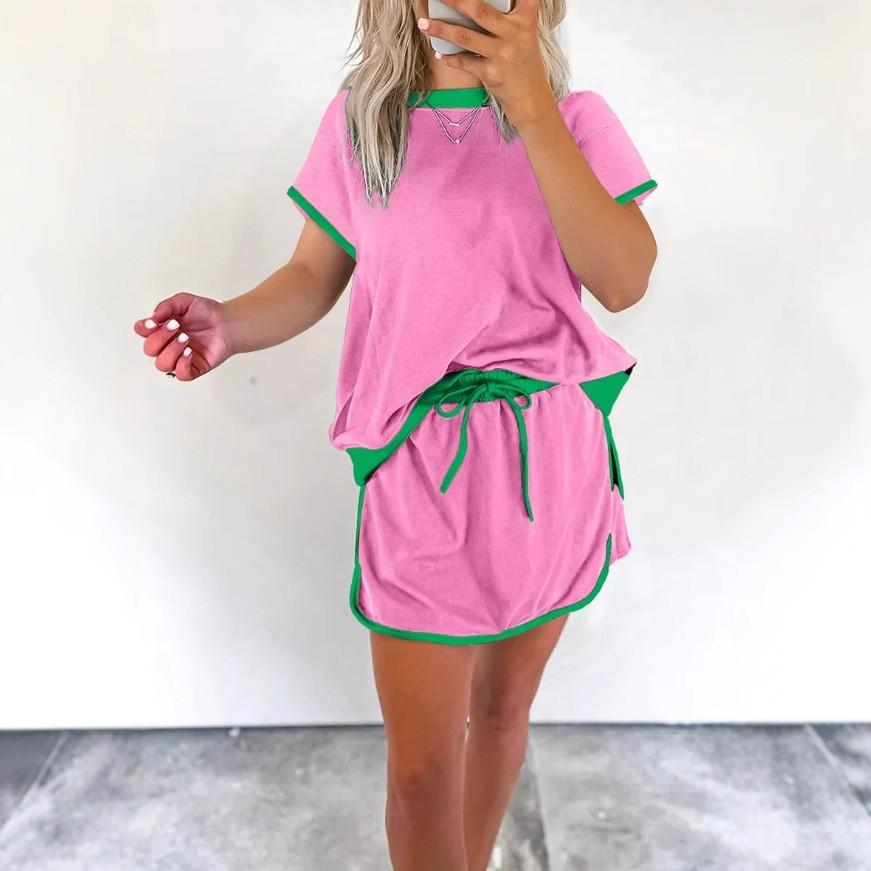 Summer Womens Colorblock T Shirt Dress Pants Set With Tie Detail For Casual Comfort