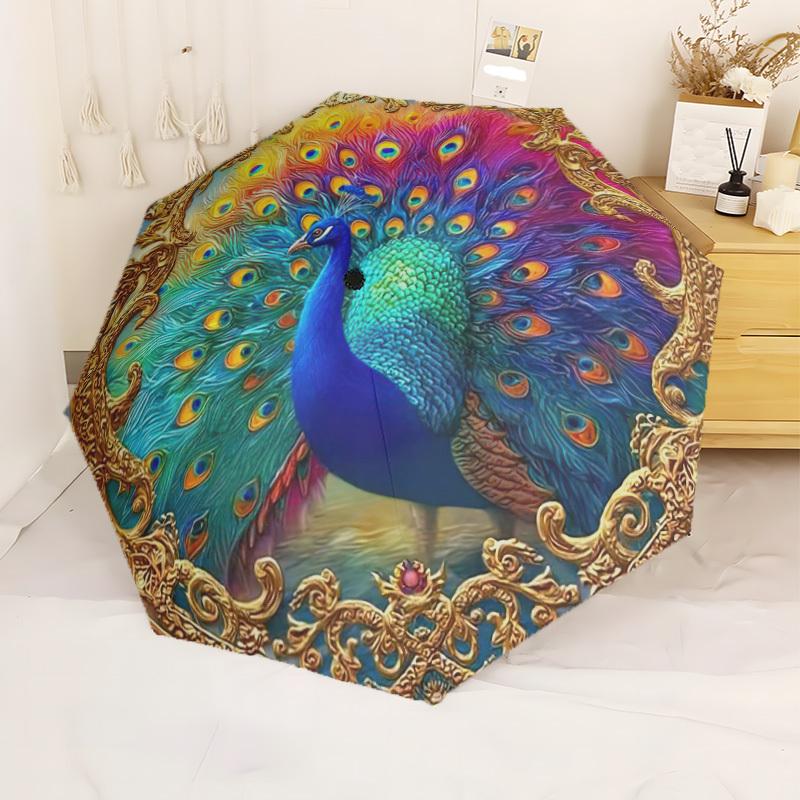 Rainbow Peacock Automatic Folding Umbrella Compact Lightweight For Outdoor Adventures