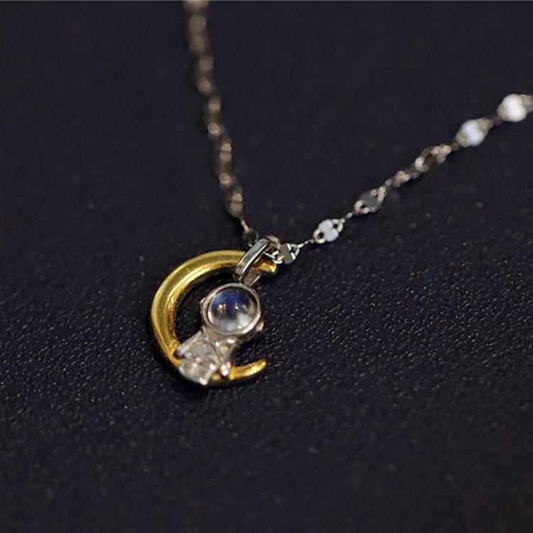 Позолоченное серебро 925 пробы, ожерелье «Лунный астронавт» - Модная, универсальная, эстетичная цепочка для ключицы для женщин