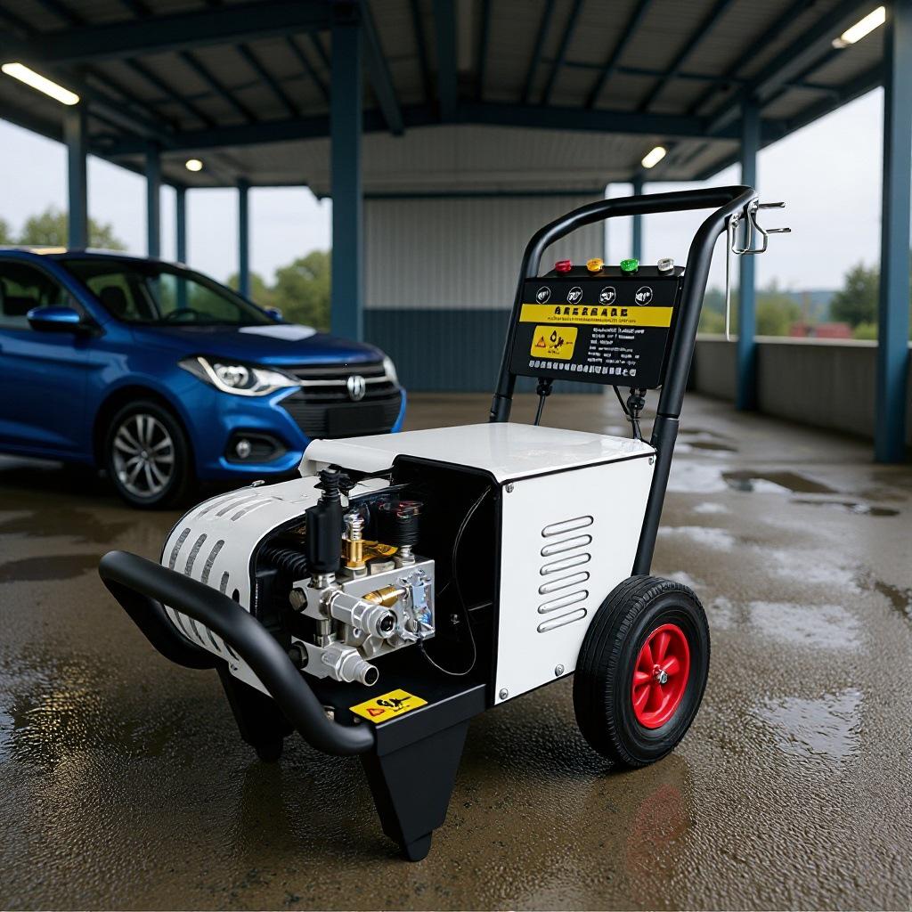 Commercial High-Pressure Stainless Steel Car Washer for Heavy Oil Stains - Alkali Resistant, Anti-Corrosion, Hot Water Compatible Machine.