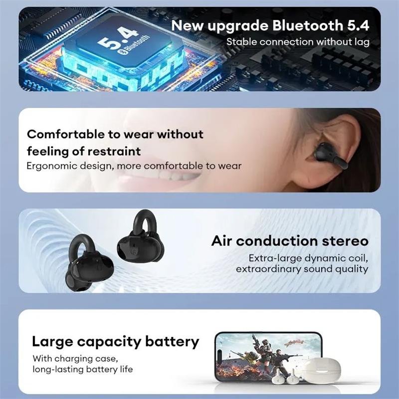 Оригинальная гарнитура Lenovo EA330 OWS Bluetooth V5.4 HiFi стереогарнитура с эргономичным дизайном, гарнитура с зажимом для ушей, музыкальная игровая спортивная гарнитура