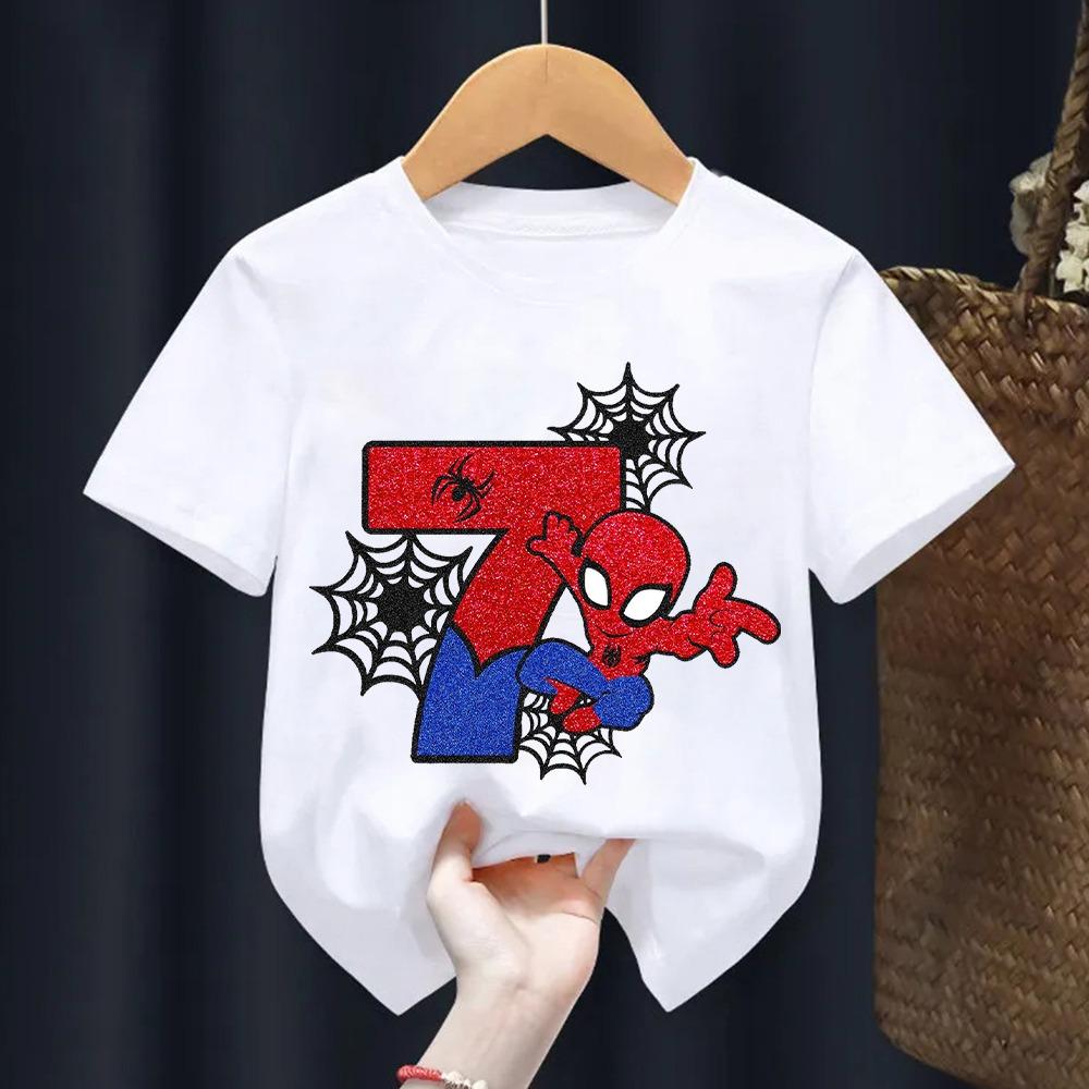 Children's Spider Man T-shirt Cartoon Birthday Digital Printed T-shirt Cute Boys and Girls Short Sleeve Top Children's Clothing