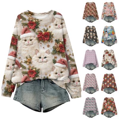 Женский свободный модный повседневный пуловер с принтом и длинным рукавом