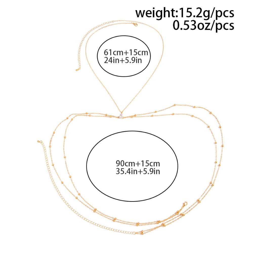 Minimalism Thin Bead Body Chain Teardrop Zircon Pendant Integrated Chest Waist Chain for Women Bikini Vacation Body Jewelry