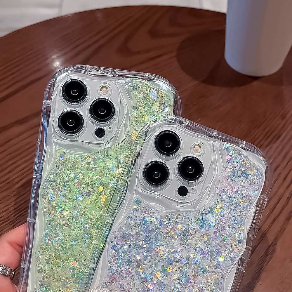 Fashion Cute Wave Frame Glitter Case For Iphone 14 13 11 12 Pro Max 14plus Shining Shockproof Soft Silicone Cover Bumper