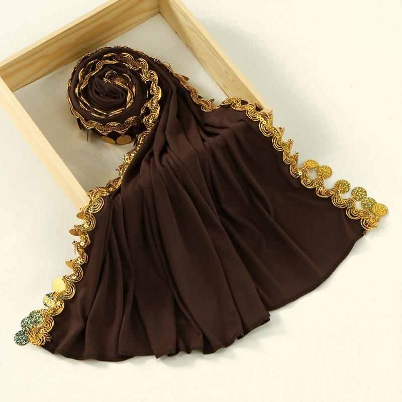 Горячая новинка, универсальный длинный шарф из мерсеризованного хлопка с пайетками, женский малайский, удобный и элегантный, однотонный, простой, головной платок