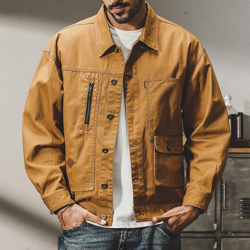 Men's Retro Herringbone Workwear Jacket - American Style, Heavyweight, Spring/Autumn