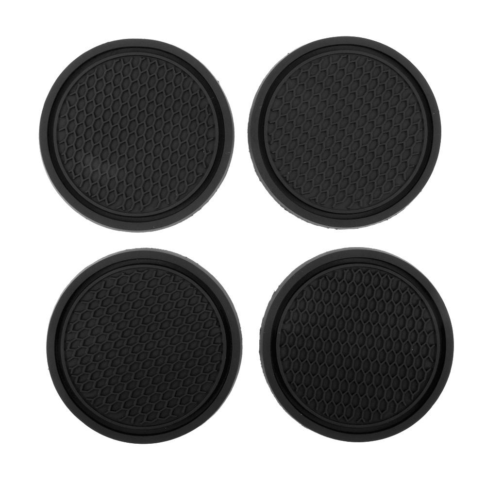 4pcs Car Coasters Anti-Slip Black Car Accessories Insert Coaster