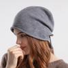 Women's Autumn Winter Thin Knitted Stacked Hat Warm Pullover Hat Drawstring Big Head Circumlunar Cap EMA