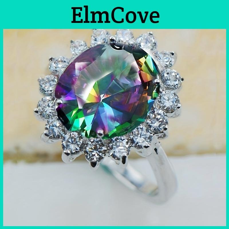 Large Ring Exaggerated Inlaid Gemstone Reflecting Colorful Lights Match Daily Outfits Stunning Party Accessory