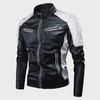 Men's Color-Block PU Leather Motorcycle Jacket with Stand-Up Collar - Spring/Autumn Casual