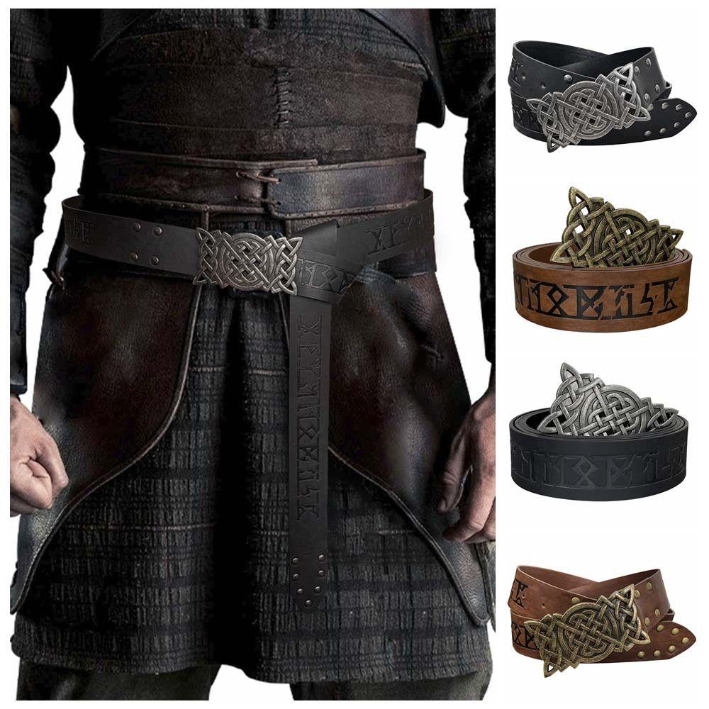 Printing Viking Renaissance Buckle Belt PU Leather Medieval Waistband Cosplay Costume Accessories