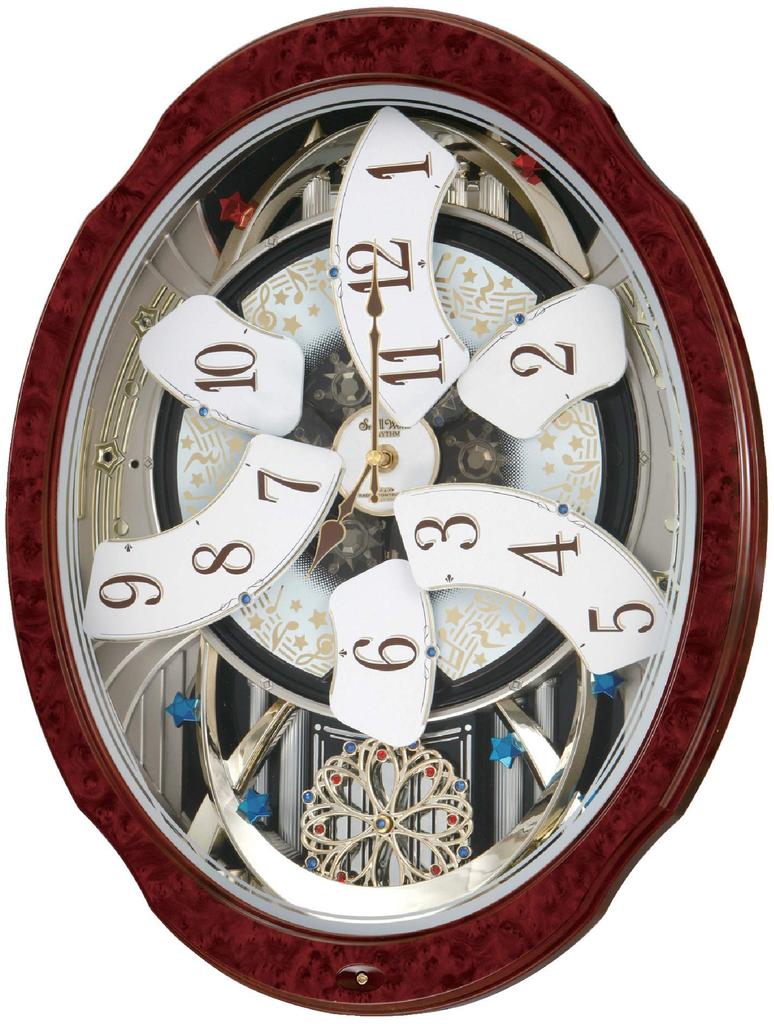 RHYTHM Wall Clock Radio Analog Karakuri Small World Bloom GO 30 Songs Melody Brown Grain Small World 4MN499AZ23 Brown (Wood Finish) 52.1x40.5x12.4cm