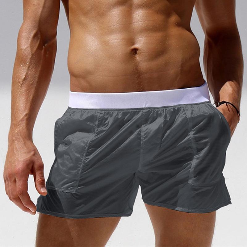 Мужские пляжные брюки для плавания и серфинга, прозрачные боксеры, повседневные полупрозрачные летние дышащие шорты с карманами