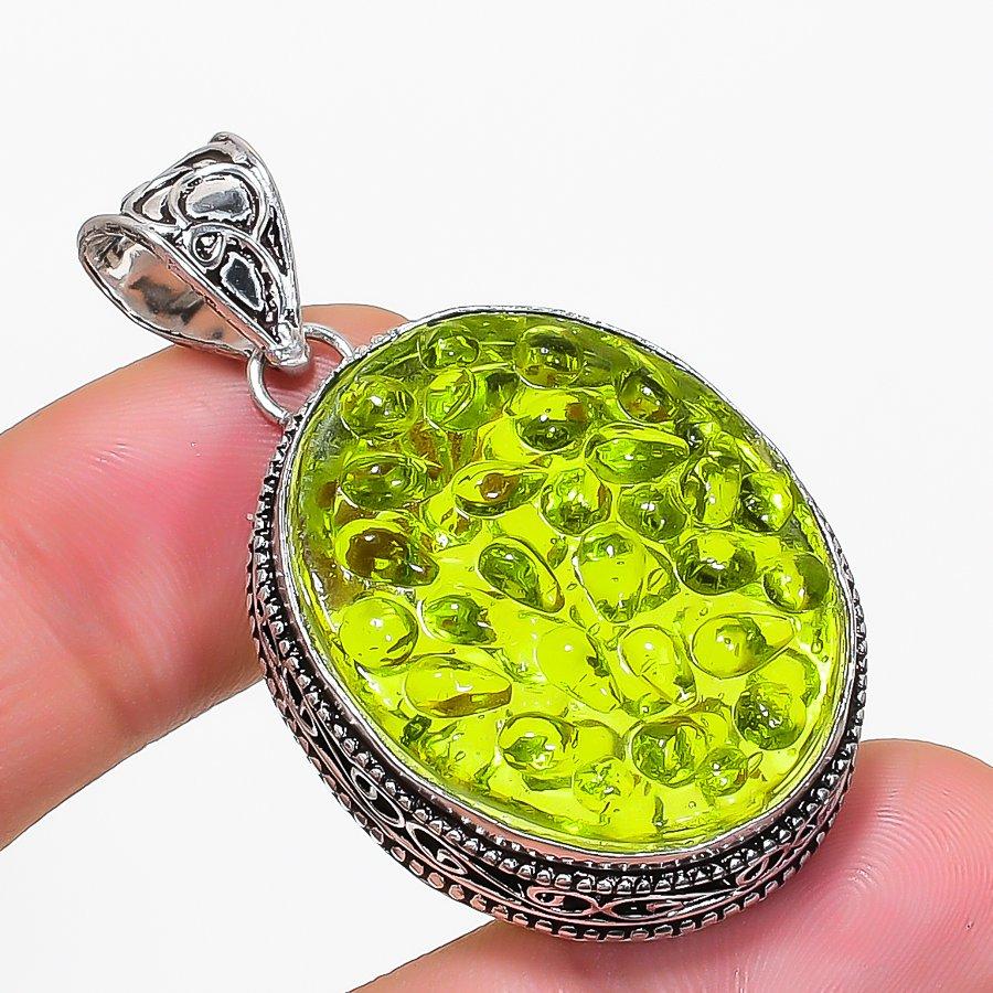 Moldavite Quartz Gemstone 925 Sterling Silver Jewelry Pendant 1.97" KJ-1597