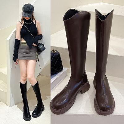 Новые стильные сапоги большого размера и очень большой толщины с V-образным вырезом, длинные сапоги-трубы