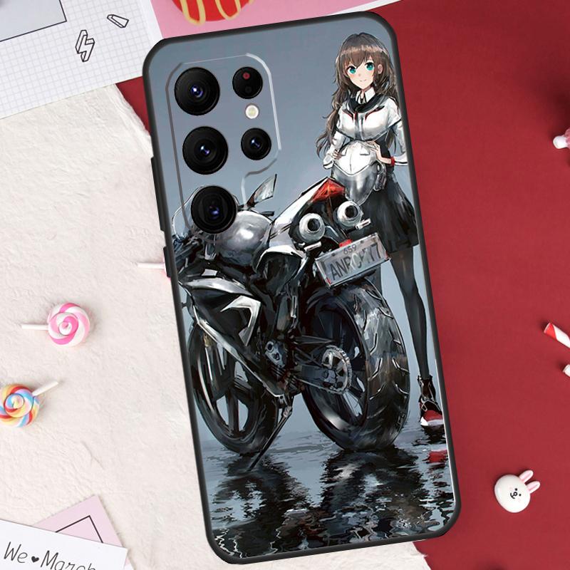 Чехол-бампер для Samsung Galaxy S26 Ultra S20 S21 S22 S23 S24 S25 Ultra S10 Plus S25 FE с рисунком девушки на мотоцикле в стиле аниме