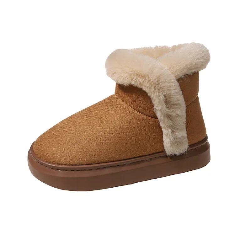 New Winter Thick-soled Mid-calf Warm Shoes Wear-resistant Comfortable and Fashionable Women's Boots Flat-soled Velvet Snow Boots