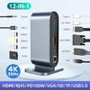 Док-станция USB C PD 100 Вт USB C HUB Адаптер, совместимый с Type C и HDMI 4K 30 Гц VGA RJ45 USB 3.0 HUB USB-разветвитель для MacBook