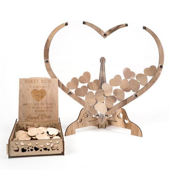 1 комплект деревянного украшения в форме сердца любви с ящиком для гостей, мини-сердечко, стабильная подставка, гостевая книга, альтернатива настольному столу для свадебного приема на День святого Валентина