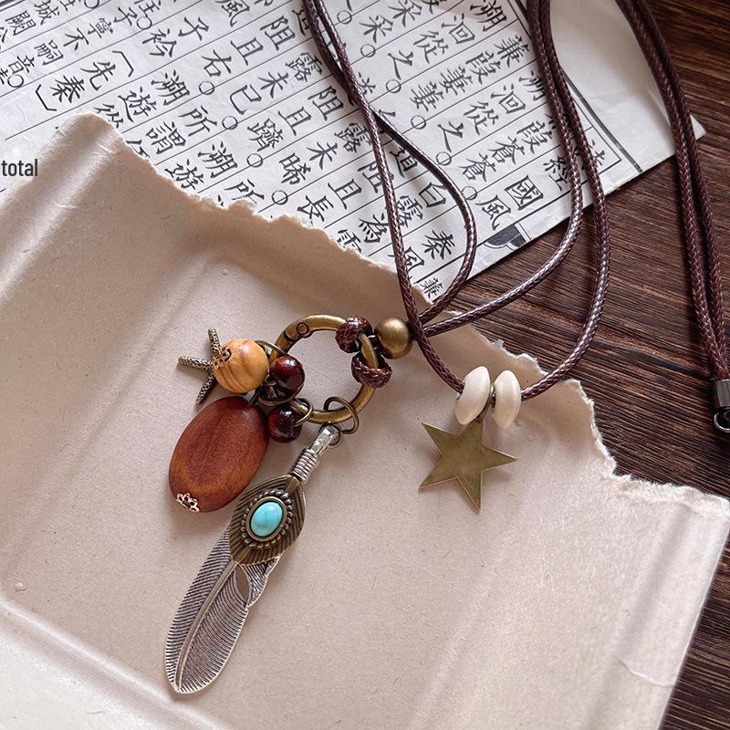 Chinese Retro Zen Long Feather Ethnic Necklace - Bohemian Stacked Sweater Chain