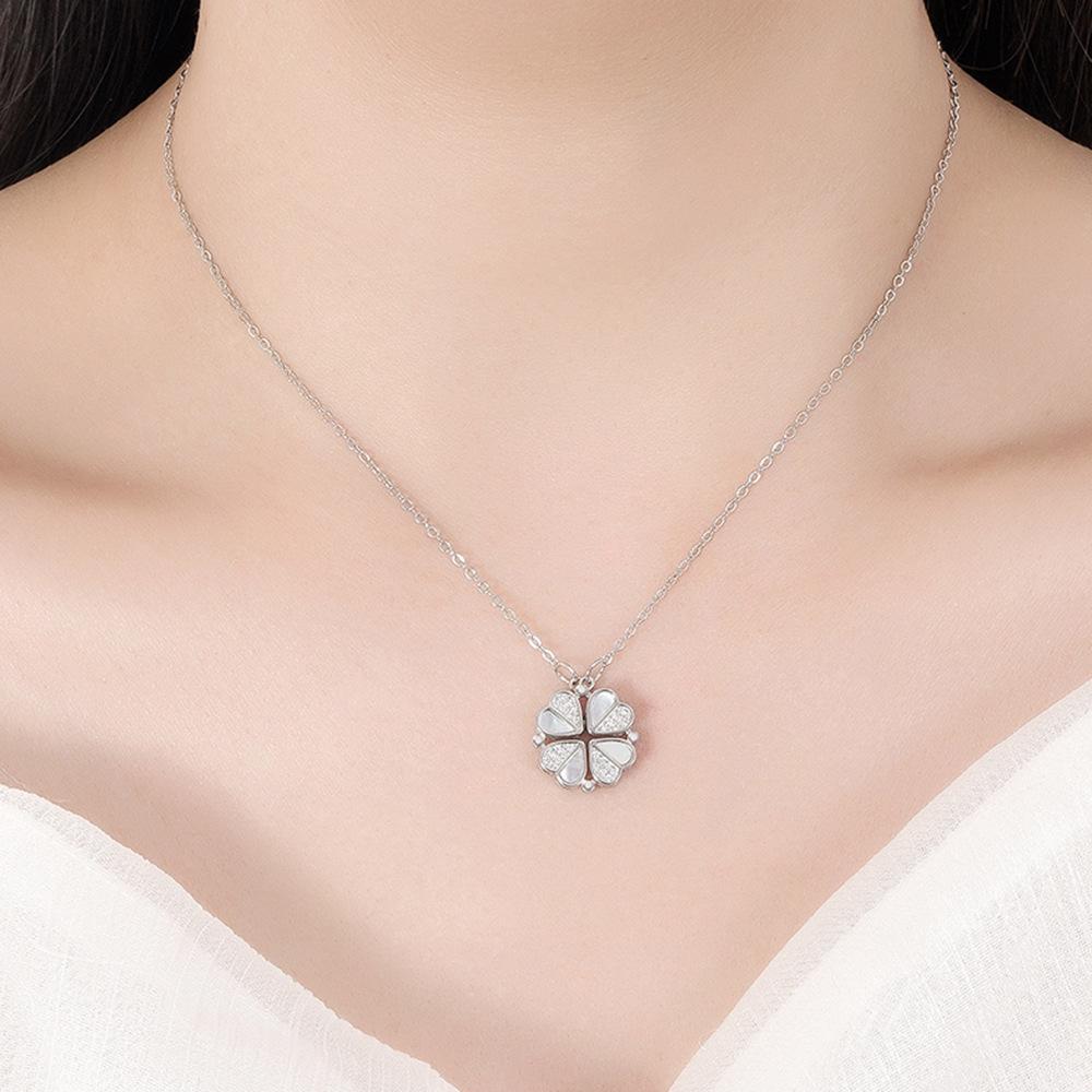 Женское ожерелье с подвеской в виде кристального четырехлистного клевера и сердца любви