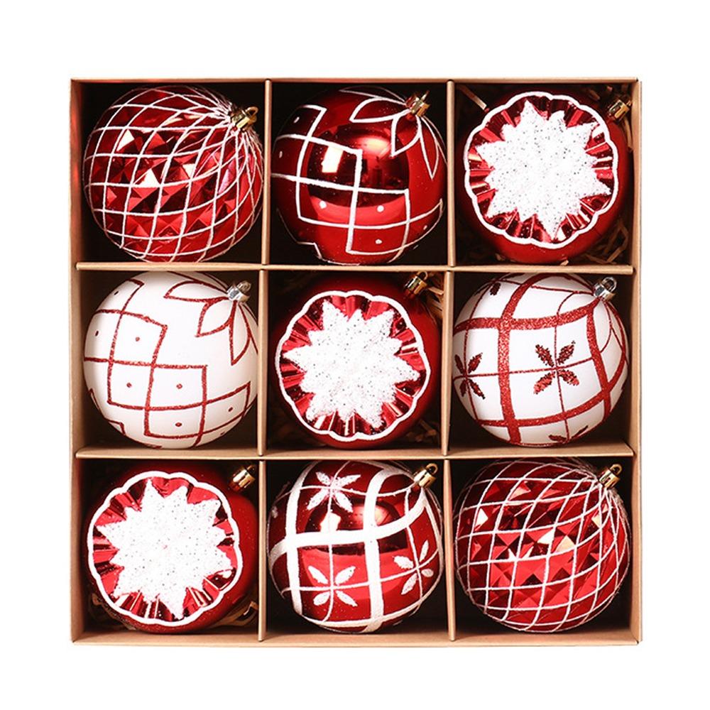 9pcs 10cm Painted Christmas Balls Set Plastic DIY Electroplated Hanging Balls Elegant Cartoon Merry Christmas Decor