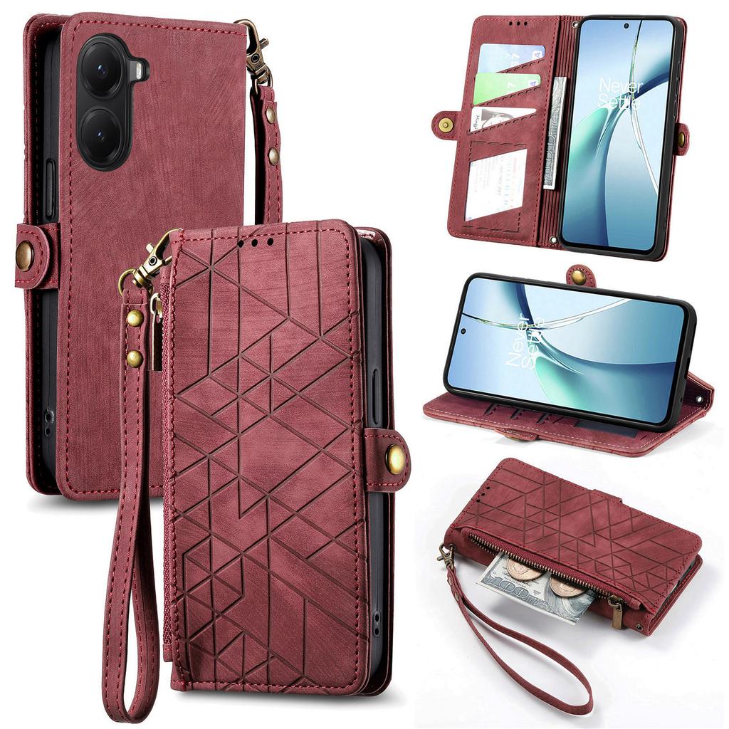 For Xiaomi Poco X7 Pro 5G Zipper Wallet Case Geometry Lines Leather Phone Cover with Strap