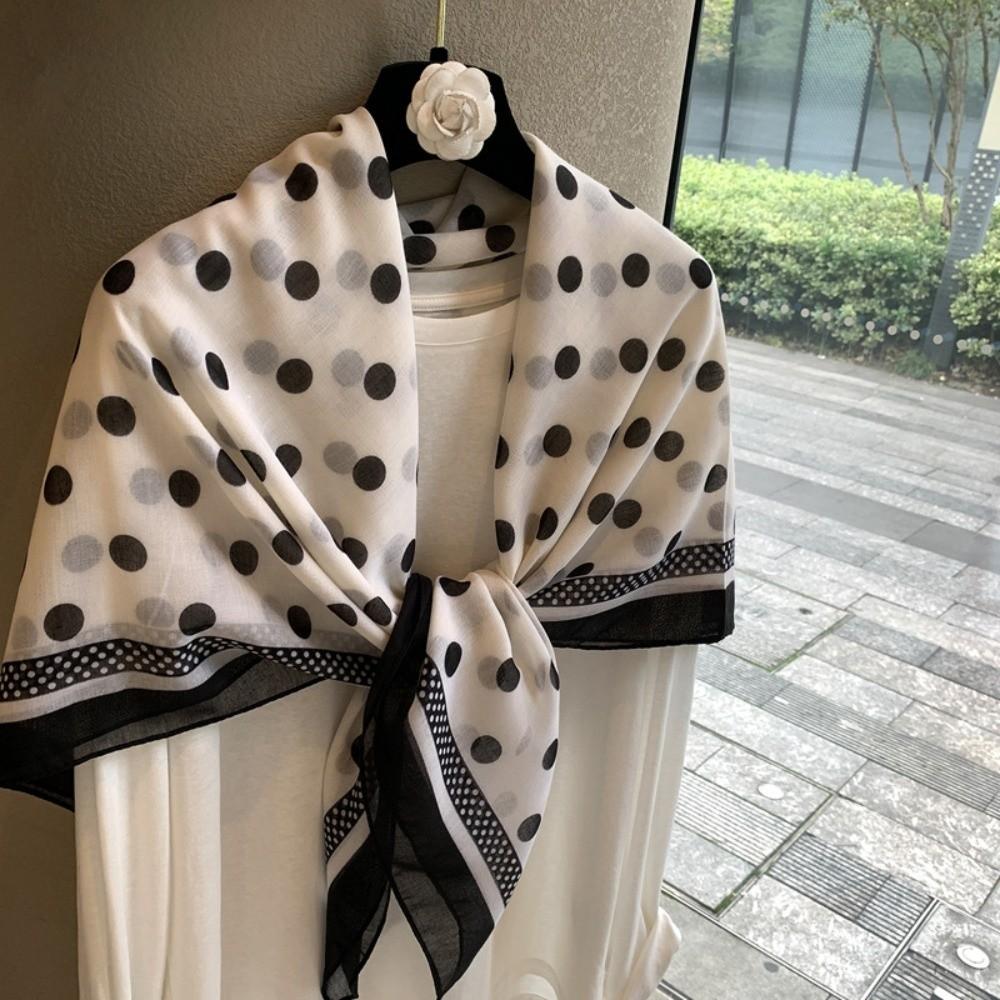 110*110cm Soft Silk Scarf Polka Dot Silk Headscarf Fashion Square Scarf for Women Girls