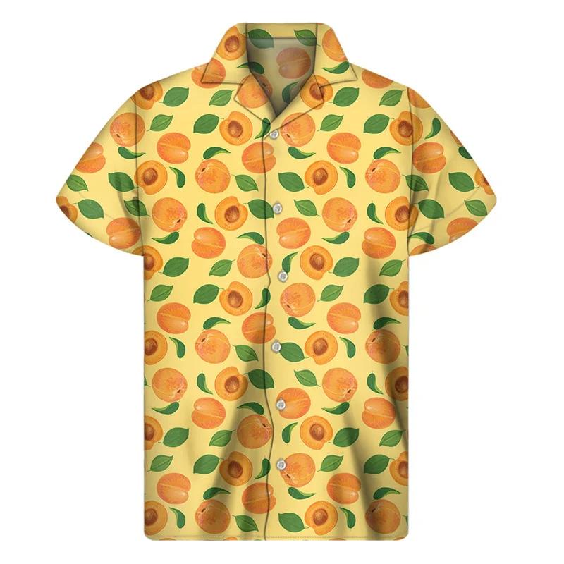 Orange Pitaya 3D Print Fruit Graphic Men Shirt Hawaiian Shirts Tops Beach Short Sleeve Button Lapel Blouse