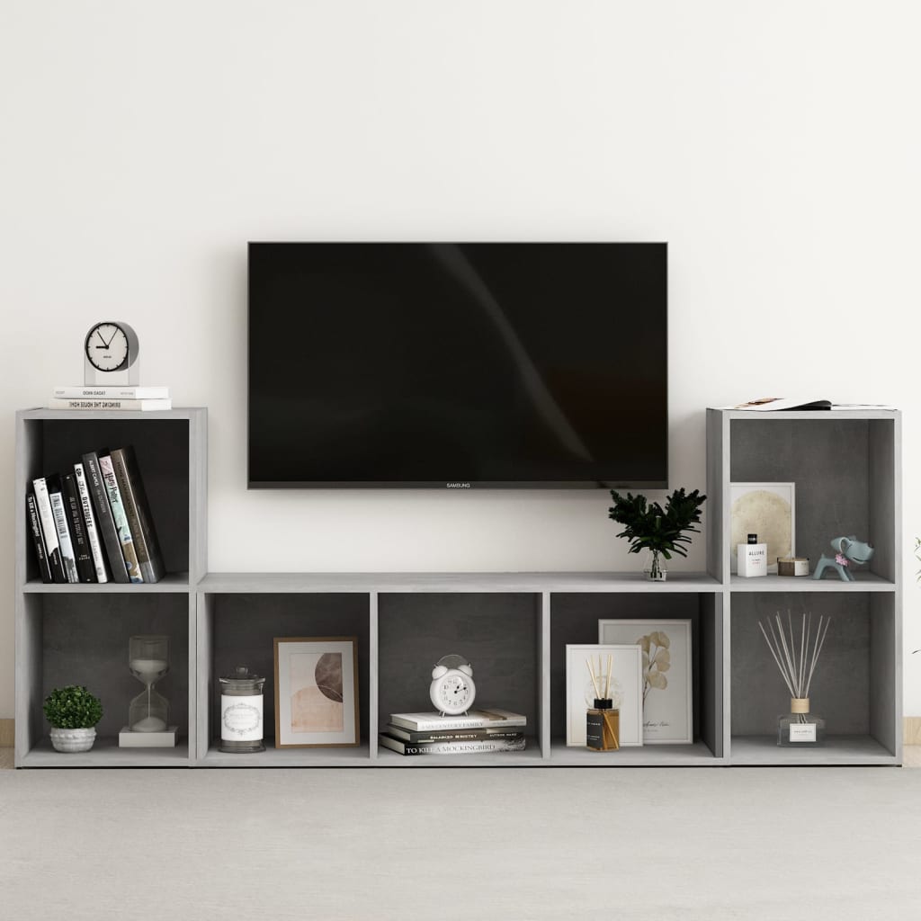3 Piece TV Cabinet Set Concrete Grey Particleboard