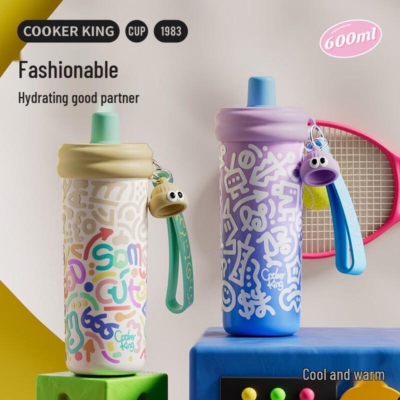 COOKER KING 600ml 316 Stainless Steel Insulated Straw Bottle for Women and Kids