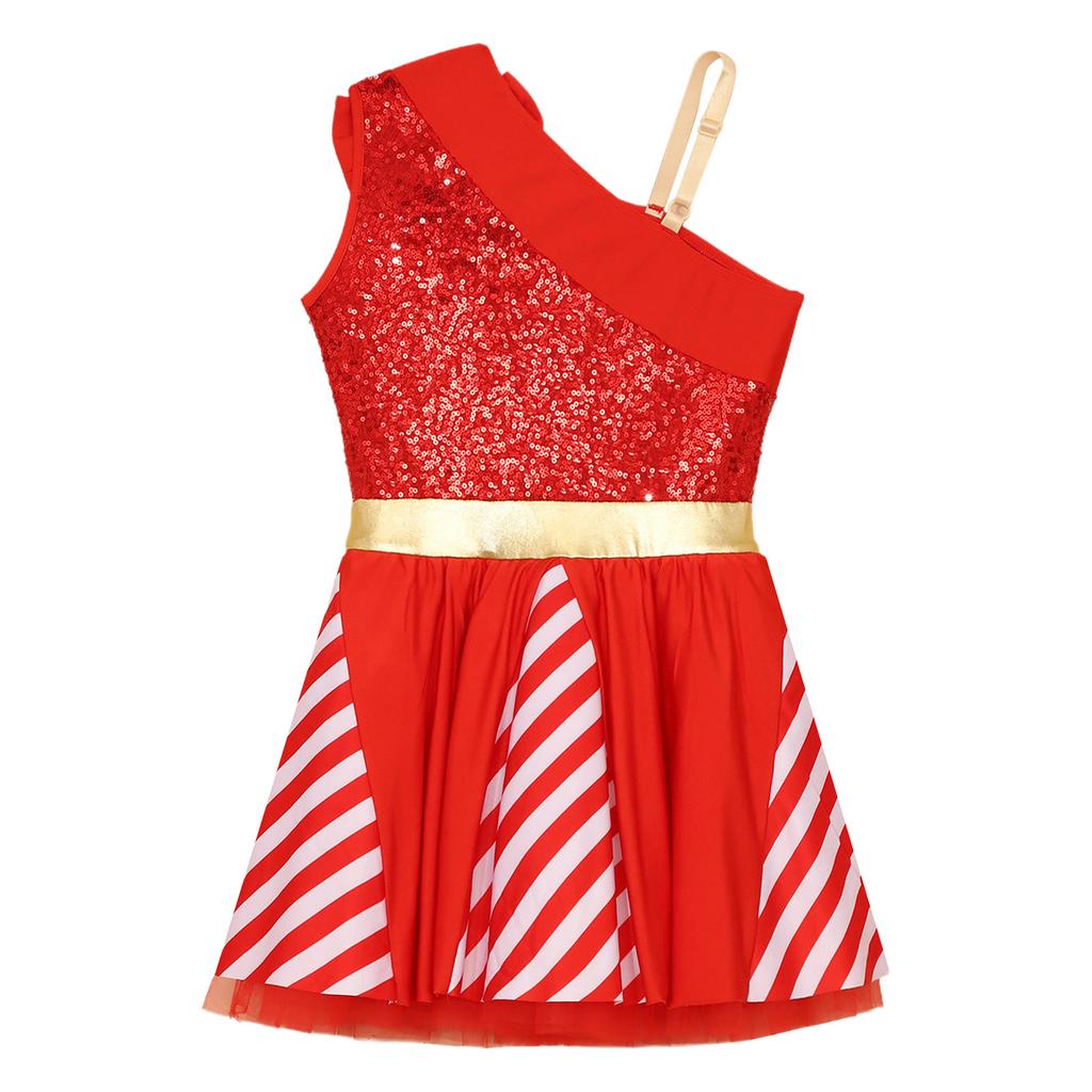 Girls Christmas Costume Sequins Striped Tutu Dress Sleeveless for Xmas Party Dance Performance