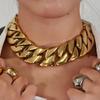 Stainless Steel Gold Plated Big Chunky Cuban Chain Choker Necklace Bracelet Fashion Jewelry Sets for Women