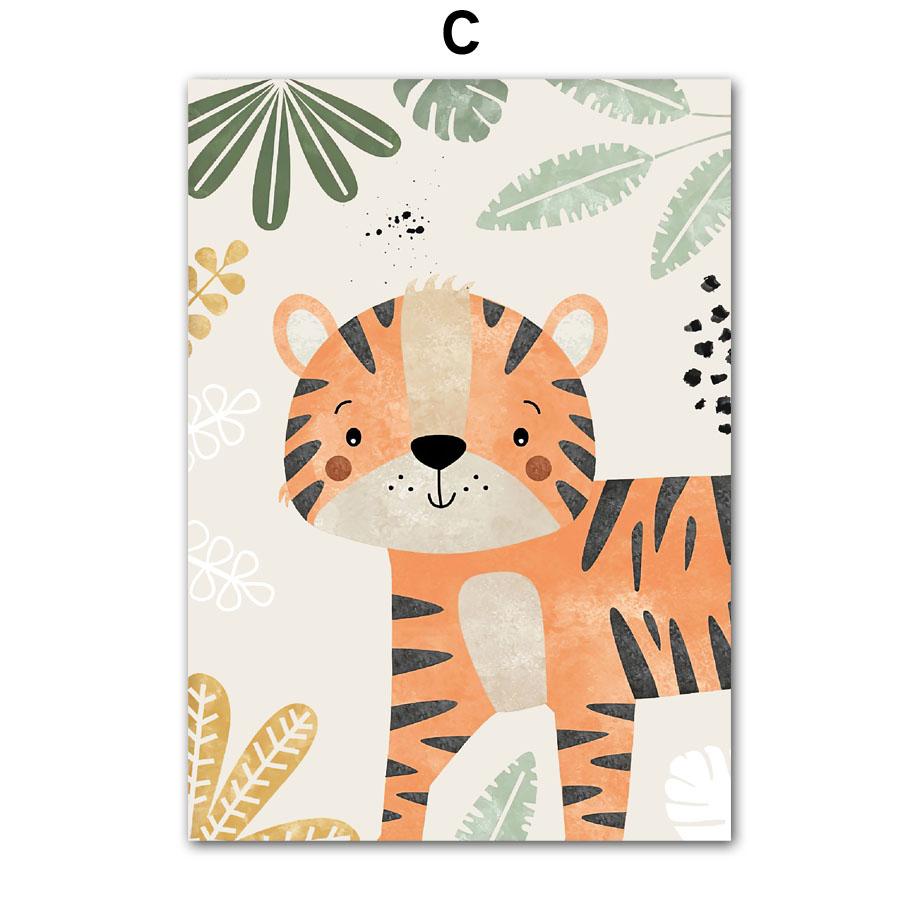 Elephant Giraffe Tiger Jungle Animals Nursery Wall Art Canvas Painting Nordic Posters And Prints Wall Pictures Kids Room Decor