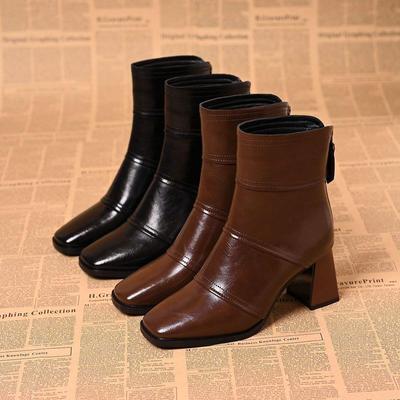 Французские ретро ботильоны Челси 2025 осень и зима темперамент высокий каблук ботинки Мартина толстый каблук бархатные теплые короткие ботинки женские