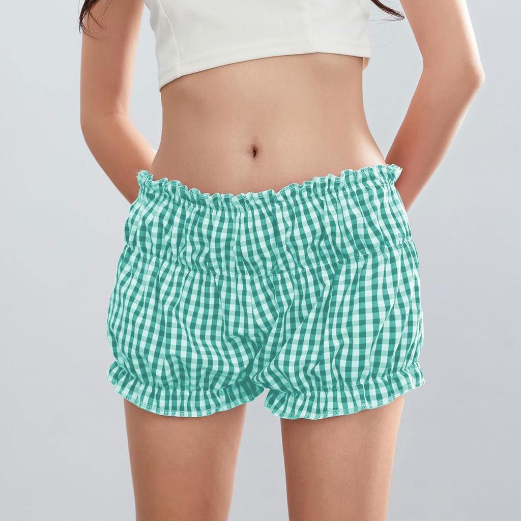 Pajama Shorts Women's Cute Baggy Style Elastic Low Plaid Boxer Bottoms Sexy Casual Summer Sleepwear