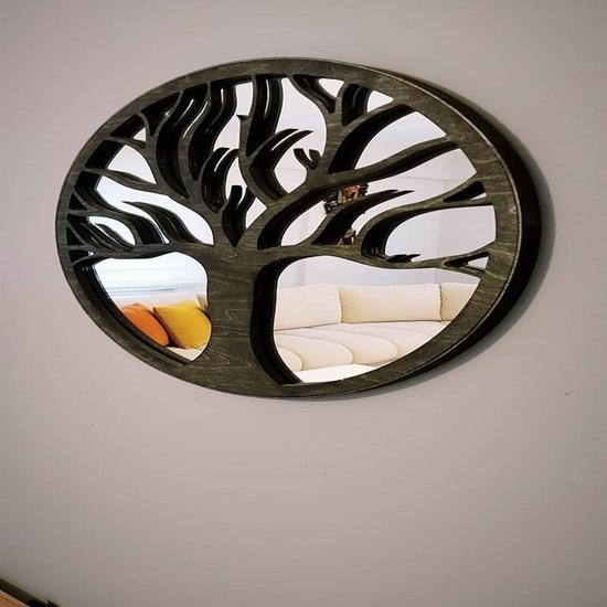 60.96 Cm Wall Hanging Mirror Frame Tree Design for Home Decor Wooden Mirror Panel