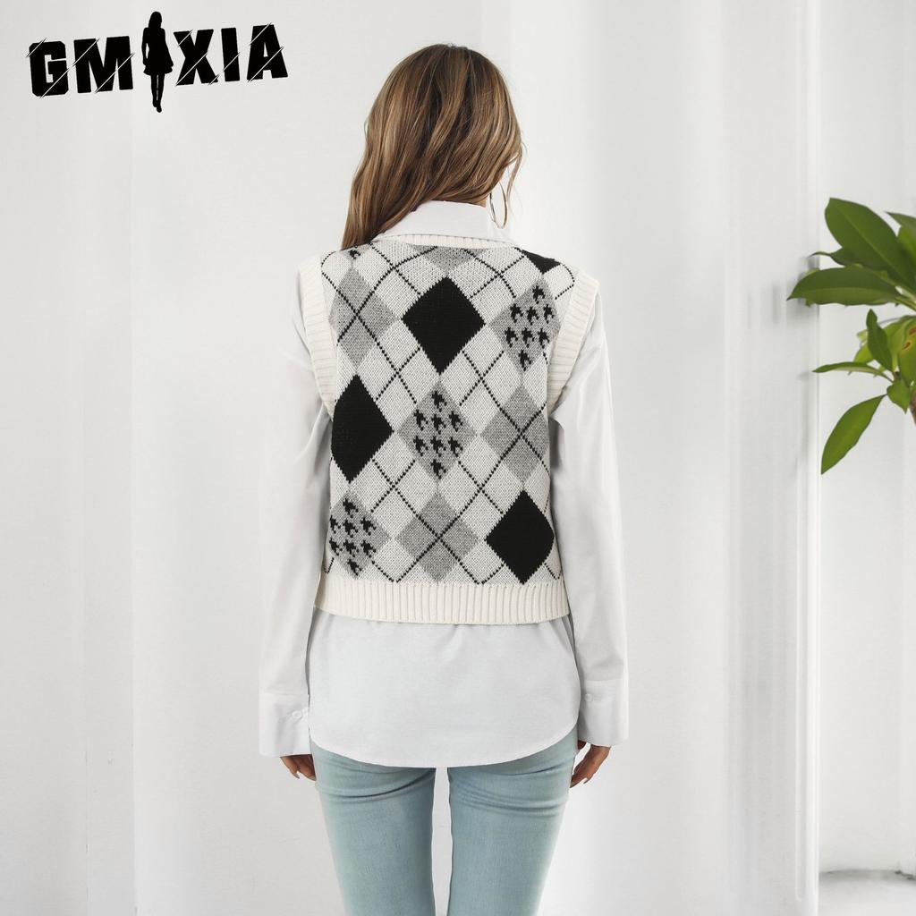 GMXIA Женская мода, повседневный ромбовидный принт, лето-весна, с коротким рукавом, v-образным вырезом, трикотажные короткие рукава