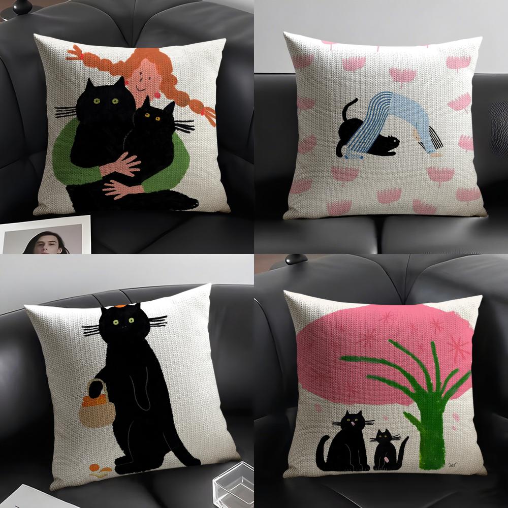 Fresh and healing Cushion Cover Natural Linen Organic Fabric DoubleSided Printing Sofa Home Decor Breathable Environmentally