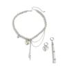 Ingemark Elegant Love Heart Pendant Choker Necklace Tassel Drop Earrings for Women Wedding Bridal Jewelry Set Halloween Gifts
