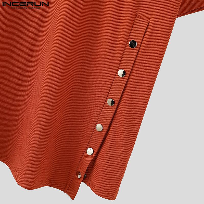 INCERUN Мужские летние водолазки с коротким рукавом в рубчик повседневные нестандартные облегающие футболки майки