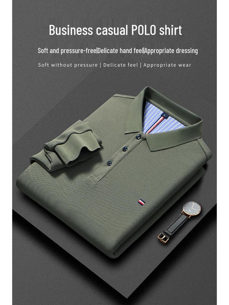 Men's Fleece-Lined Turn-Down Collar Long-Sleeve Polo Shirt - Autumn/Winter Casual Embroidered Warm Top