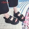 Aphixta Platform Shoes Women Sandals Wedge Heels Height Increaming Summer Buckle Thick Soled Beach Canvas Sandals Big Size 43