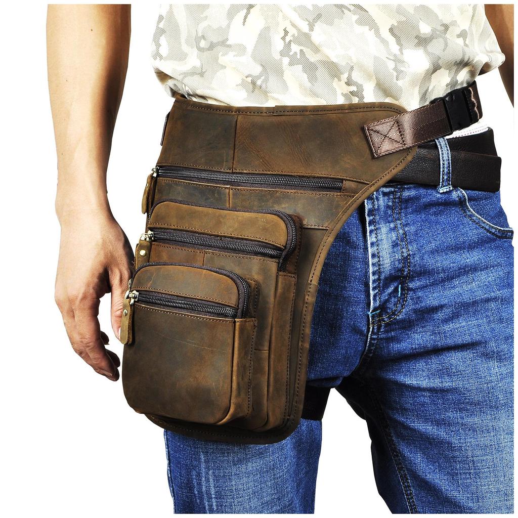 Men's Genuine Leather Casual Messenger Shoulder Sling Bag Fashion Multifunction Waist Pack Drop Leg Bag