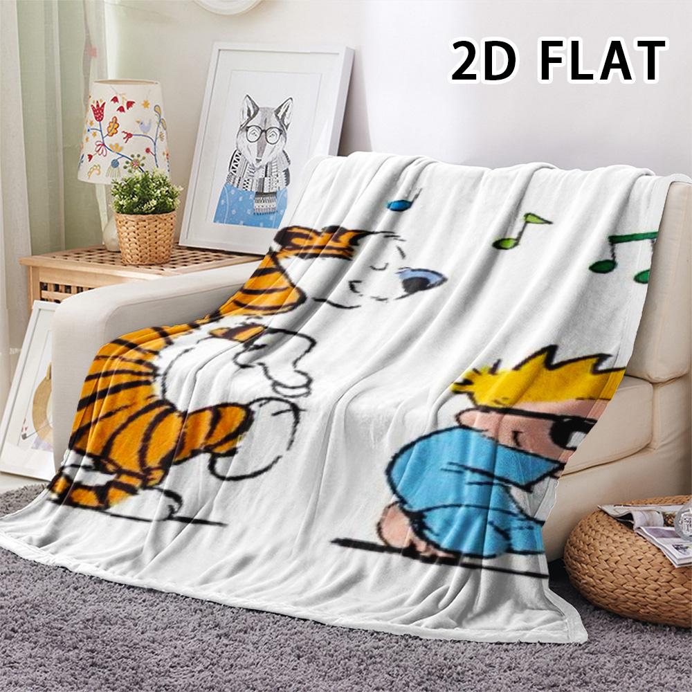 1Pc Calvin and Hobbes Print Flannel Blanket, High quality Comfortable for All Seasons, Home Decor, Warmth and Comfort, Perfect for Christmas Gifts