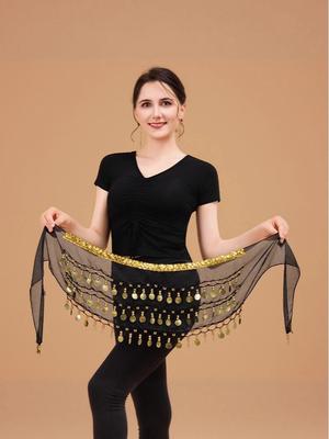 Поясная цепочка для танца живота с золотой отделкой, трехслойная, пояс-шарф для бедер
