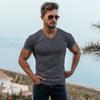 Muscleguys Мужская футболка с v-образным вырезом, однотонные топы с короткими рукавами, мужская хлопковая дышащая повседневная футболка, бодибилдинг, фитнес для мужчин