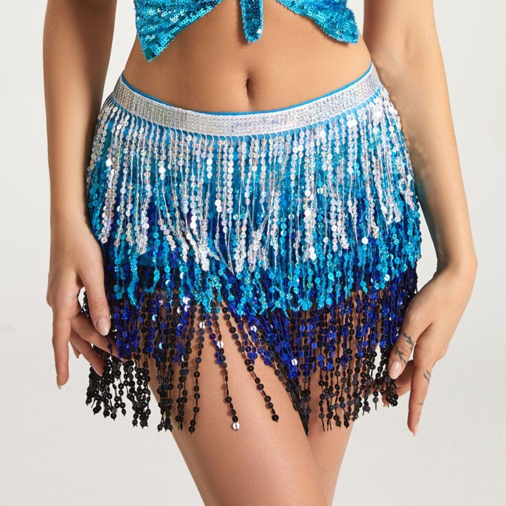 Bohemian Sequin Fringed Skirts Tassels Wrap Belts Show Dancer Skirt Women